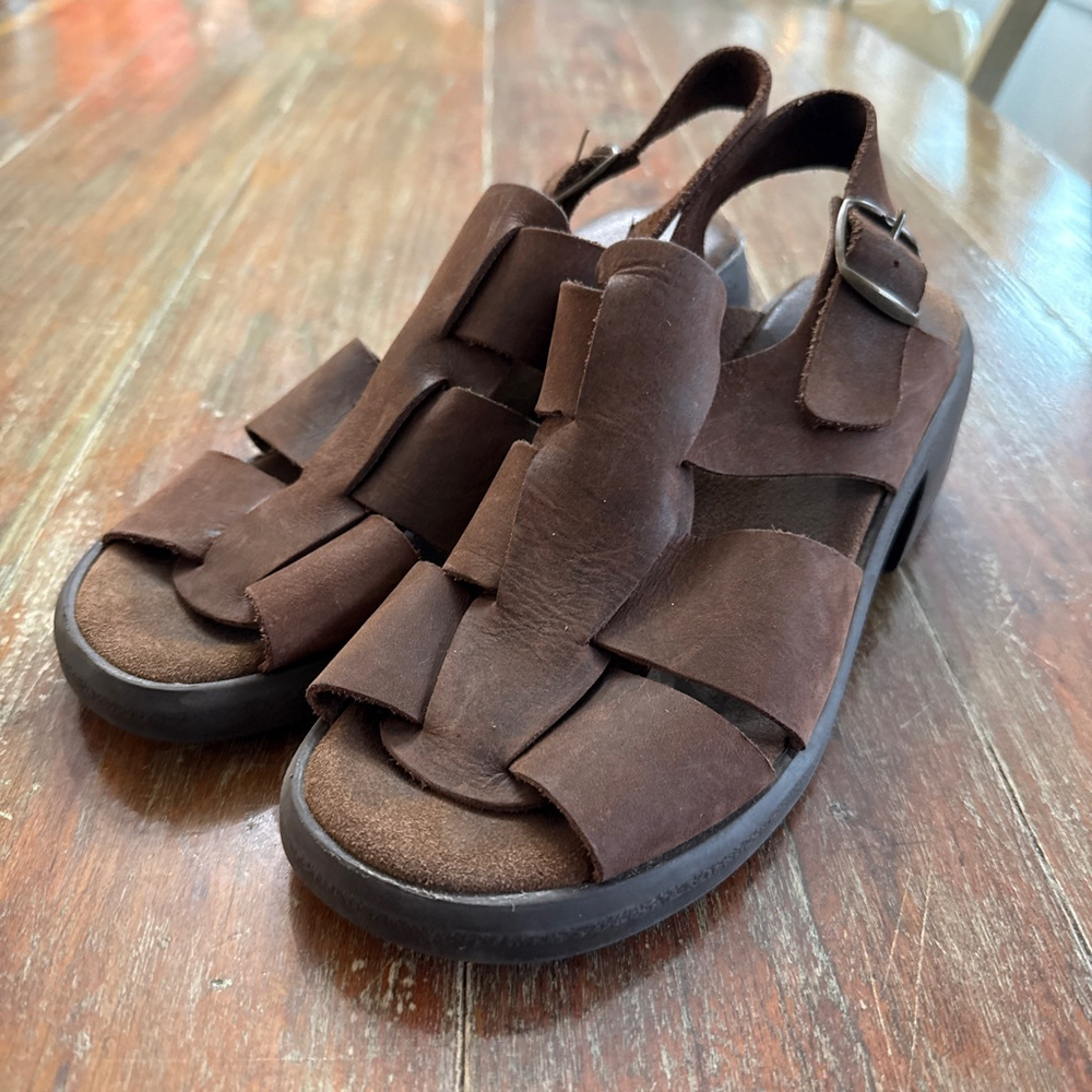Vintage 90s Y2K Brown Leather Chunky Platform Fisherman Sandals Approx. Size 9